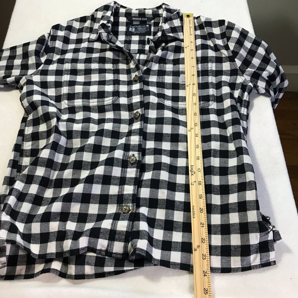 Carhartt womens S black white plaid long sleeve button up flannel loose fit - Picture 7 of 8
